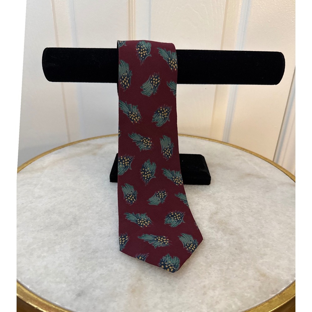 Giorgio Armani Burgundy Feather Print Silk‎ Neck Tie